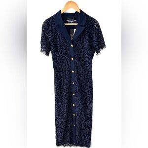 NWT Vintage 90’s Dalia MacPhee Elegant Navy Lace Maxi Dress